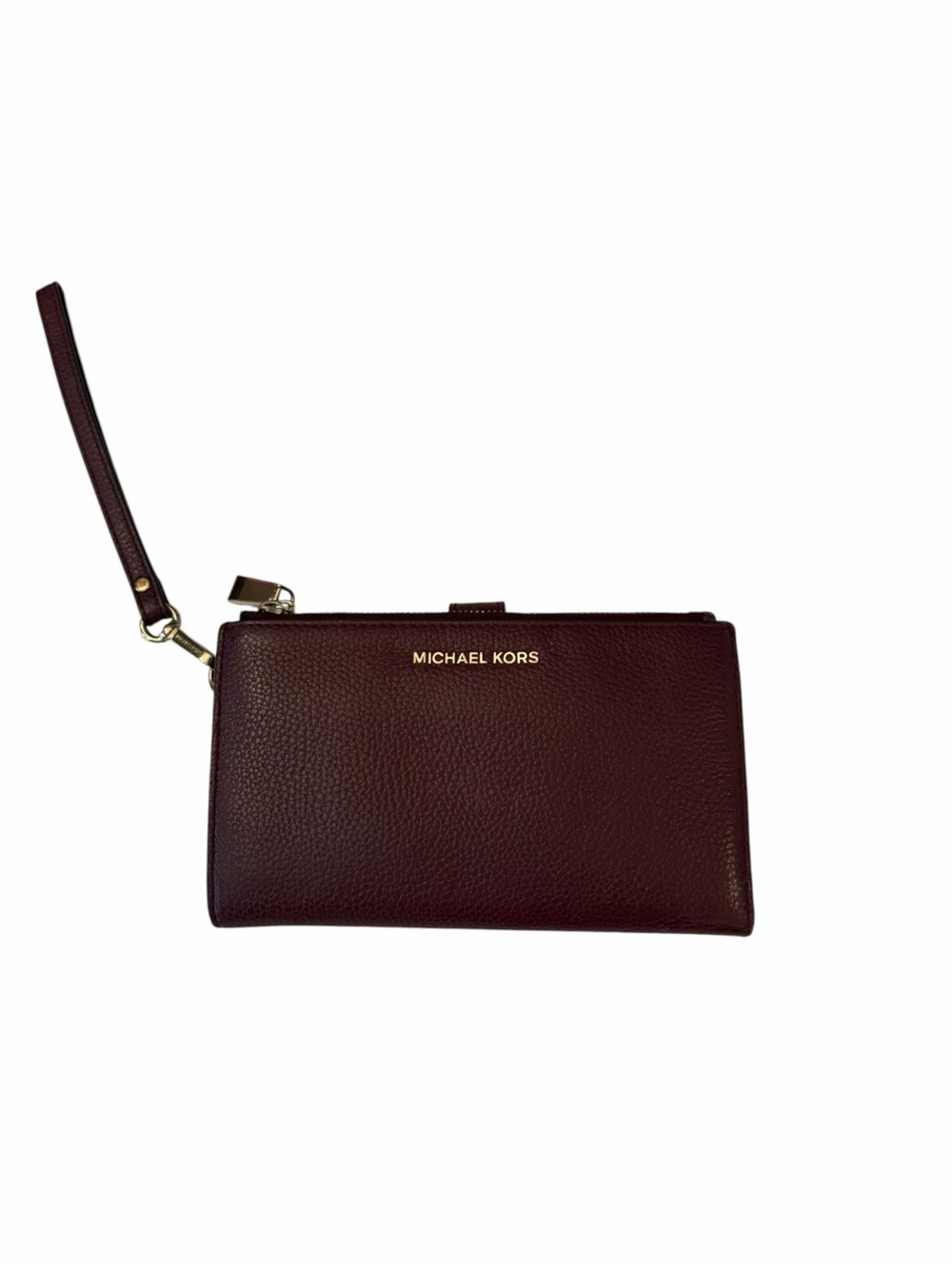 Michael Kors Double-Zip Wristlet Wallet Burgundy Red Pebbled Leather Card Slots